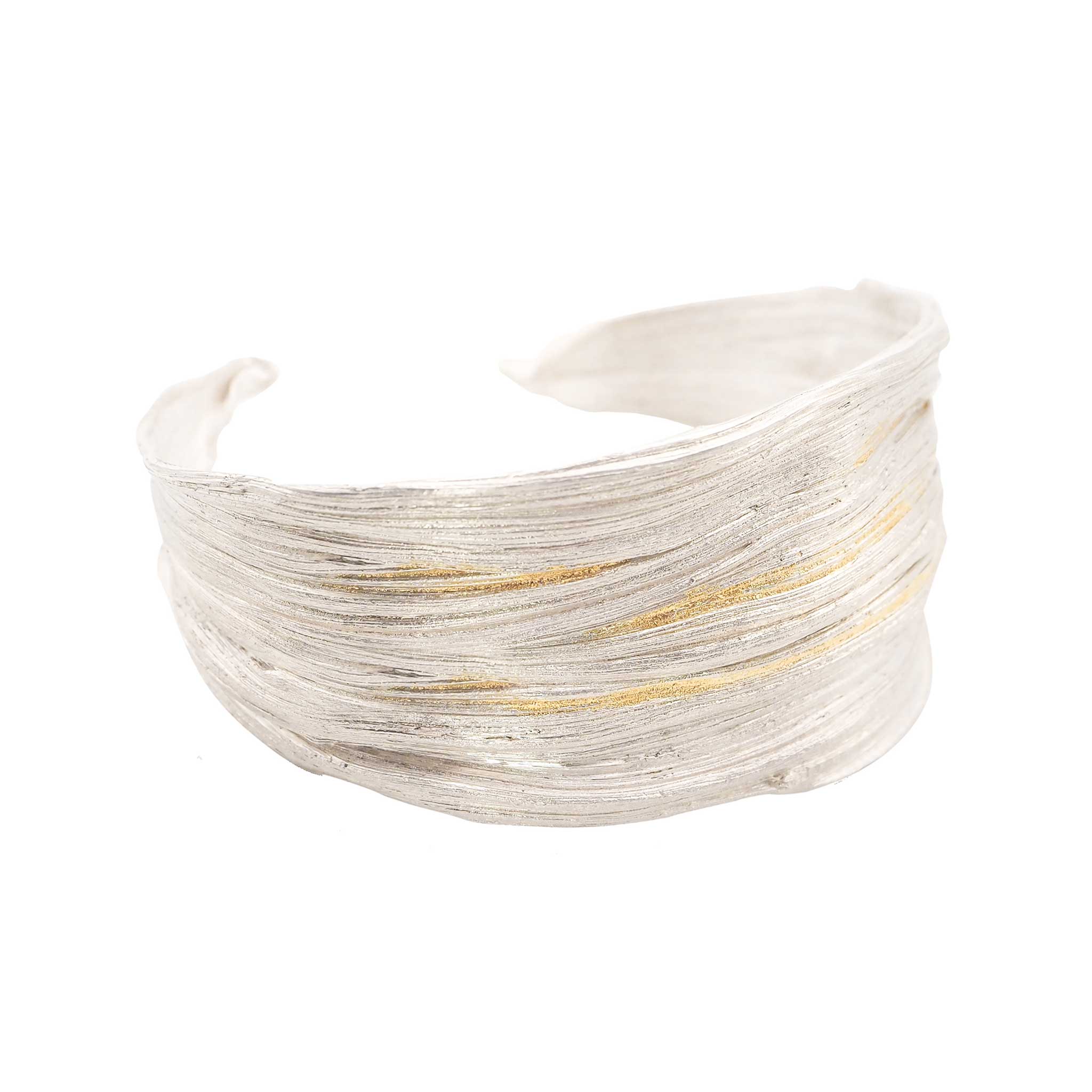 Sterling Silver and 24ct Gold Ripple Cuff Bracelet
